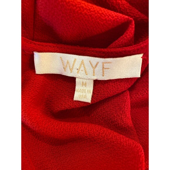 Wayf Blouse Size Medium Top Red Long Bell Sleeves Keyhole Tie Back Dressy Classy - Picture 8 of 12
